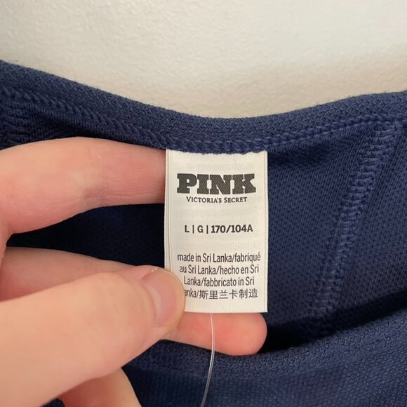 NEW NWT VS PINK VICTORIA'S SECRET Cinched Piqué Corset Top Navy Blue Crop Top L - Picture 8 of 16